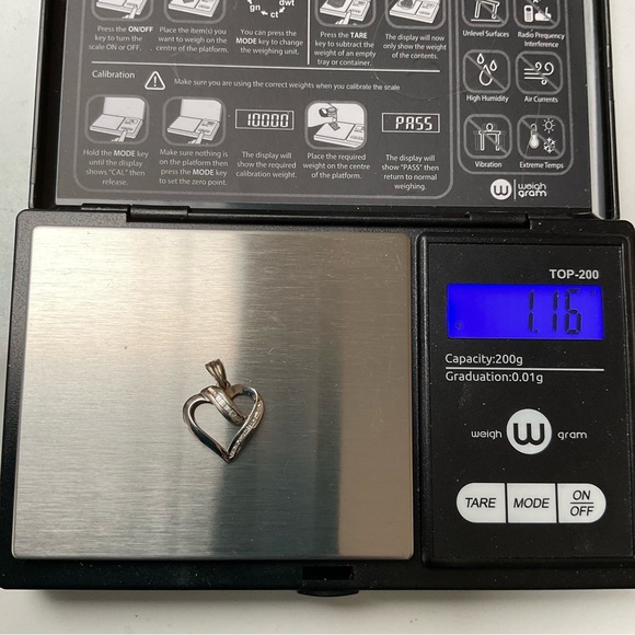 10K White Gold Heart Pendant Baguette & Round Accents 14K White Gold Chain 16” - Picture 14 of 16